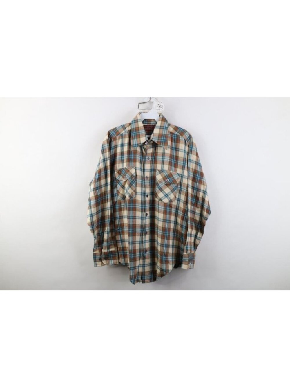 Vtg 70s Streetwear Mens Medium Dagger Collar Flannel Board Button Shirt Plaid
